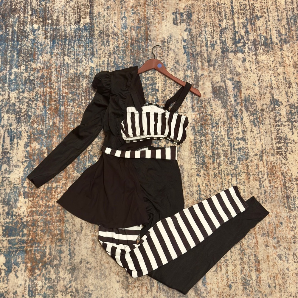 Jazz Dance Costume Black/White Striped Adult Large
